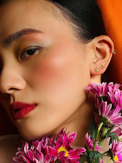 Gold-plated 925 sterling silver Wild Peach Blossom Flatback Earring