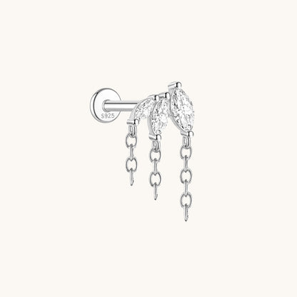 Gold-plated 925 sterling silver Marquise CZ Tassel Flatback Earring Silver