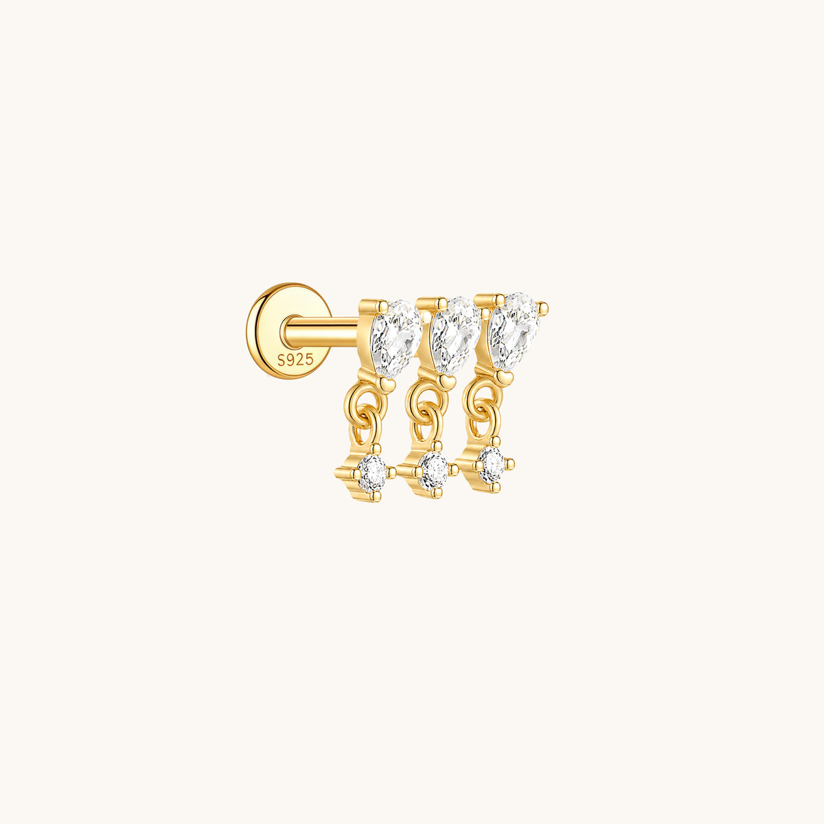 Gold-plated 925 sterling silver CZ Tassel Flatback Earring Gold