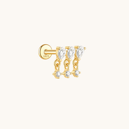 Gold-plated 925 sterling silver CZ Tassel Flatback Earring Gold